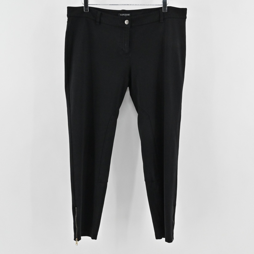 Eileen Fisher Womens Zip Ankle Pants Size L Black‎ Skinny Leg Casual Stretch